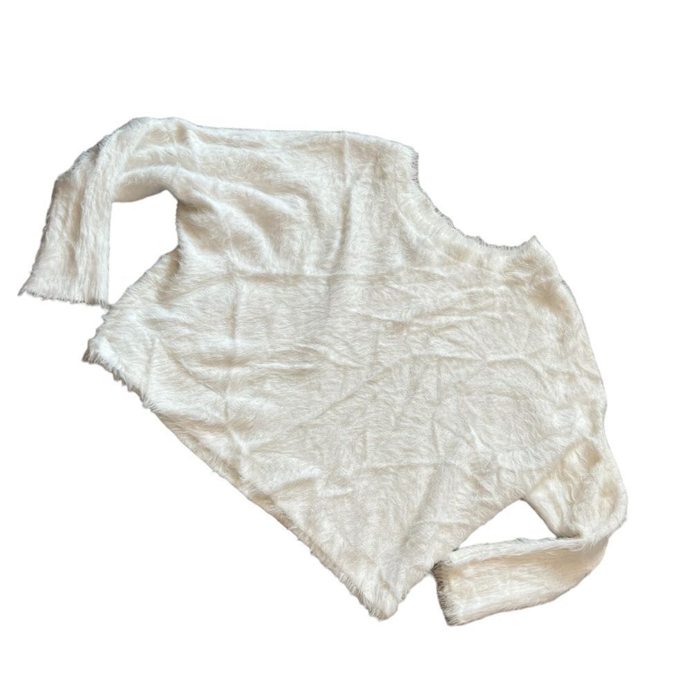 Cream Soft Wrinkle Look Oversized Short Long Sleeve Pullover Sweater M